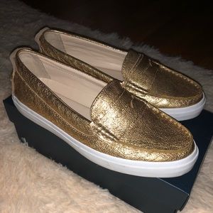 Cole Haan gold weekender loafers